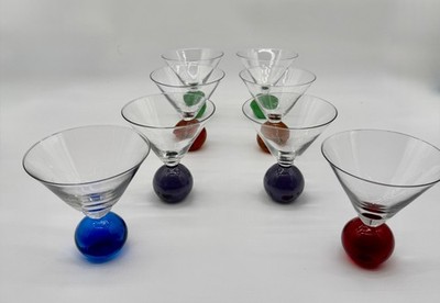 8 Hand Blown LARGE Bubble Ball Base Stem Martini COSMO~Green~Blue~Red~Amber~Purp