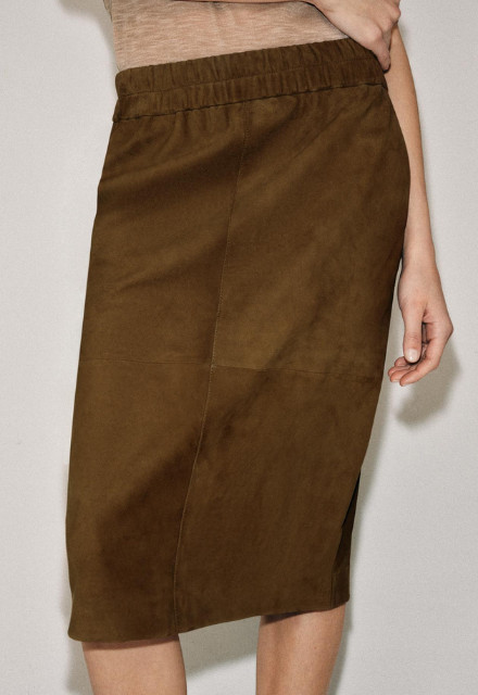 Zara Toffee Suede Leather Skirt Elastic Waistband Women BNWT 5127/044 image 5