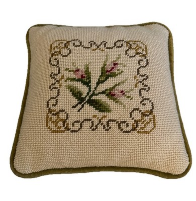 Vintage 9  X 9  Needlepoint Pillow Floral Velvet Back