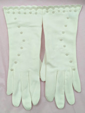 Vogue Mont Ladies White Dress Gloves White Decorative Beading Sz Sm 10" VINTAGE