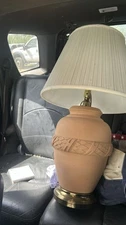 Vintage Ceramic Table Lamp Terracotta Rope Design W/ Pleated Shade MCM