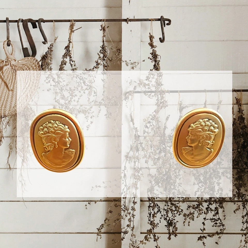VTG 14K Gold Cameo Earrings Clip-On Oval Lady Portrait Relief Estate Jewelry - Image 3 of 4