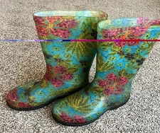 Sloggers Floral Mid-Calf Rain/Rubber Boots Round Toe Women's Size 7