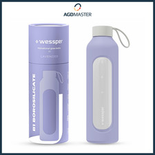 Trinkflasche 1L Glas Wessper B1 BOROSILICATE Lavender mit Silikonetui BPA-frei
