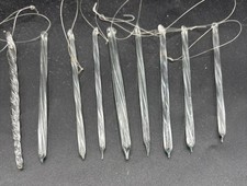 Vintage Set of 9 Hand Blown Clear Twisted Glass Icicles Christmas Ornaments Lot