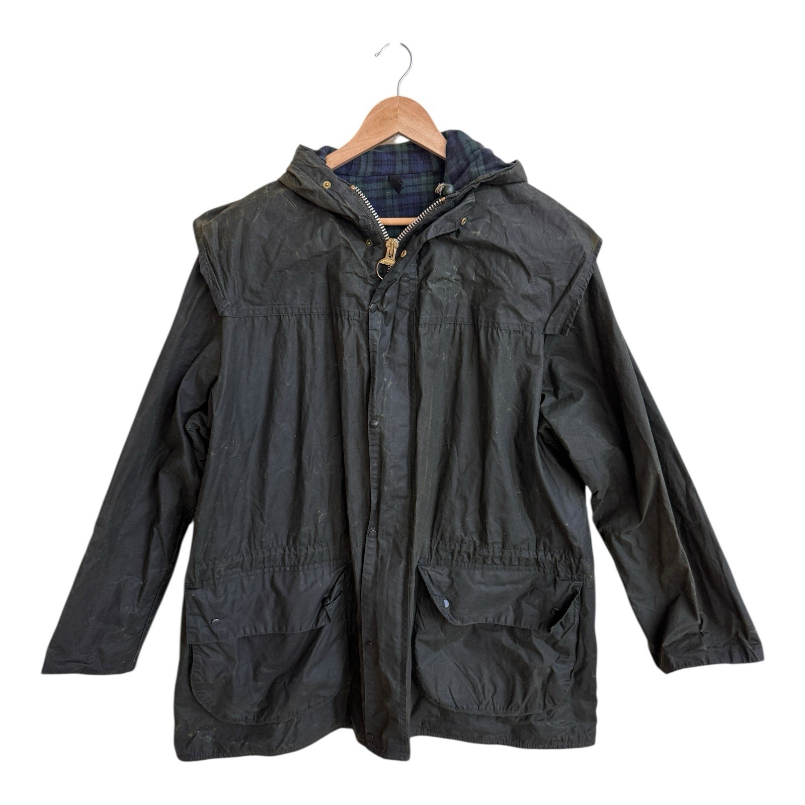 Barbour Durham Green Waxed Cotton Jacket Made in England Mens Size 42