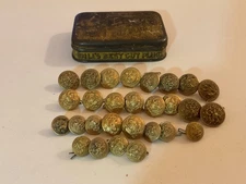 Vintage 28 Military Brass Buttons with Dill's Best Cut Plug Tin Can