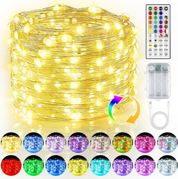 Led Lichterkette AußEn 5M 50 Leds Rgb Warmweiß Mit Fernbedienung FüR Party-image
