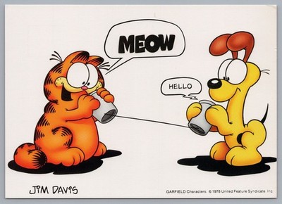 Continental Garfield Odie Cans Phone Meow Hello Comic Postcard