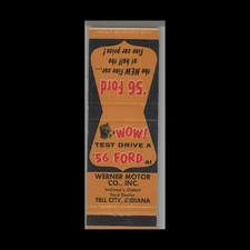 Matchbook Cover - 1956 Ford Dealer - Werner Motor Co. Tell City, IN