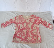 Chico's Tan Coral Red Paisley Sweater Size 1 / Medium 8 Shimmer/Shine Effect
