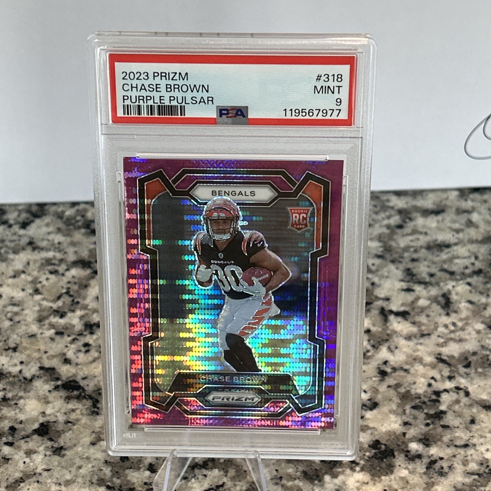 2023 Panini Prizm Rookies Chase Brown #318 Purple Pulsar Prizm PSA 9 🐅 🔥