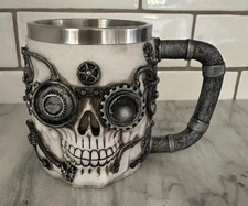 Ebros Gift Silver Steampunk Detective Skull Coffee Mug Gearwork 5.75" Long