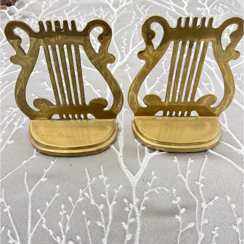 Vintage Brass Lyre Harp Bookends Set of 2 Mid Century Musical Decor Taiwan