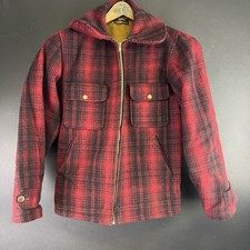 Vintage Woolrich Wool Hunting Jacket Men 36 Red Plaid Mackinaw Full Zip 40s 50s