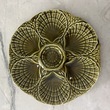 SARREGUEMINES French Antique Majolica Oyster Plate Green Signed