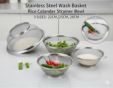 Stainless Steel Wash Basket Rice Colander Strainer, Spaghetti Metal Sink Bowl