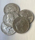 Lot of 5 Franklin Half Dollars All Different Dates- 90% Silver