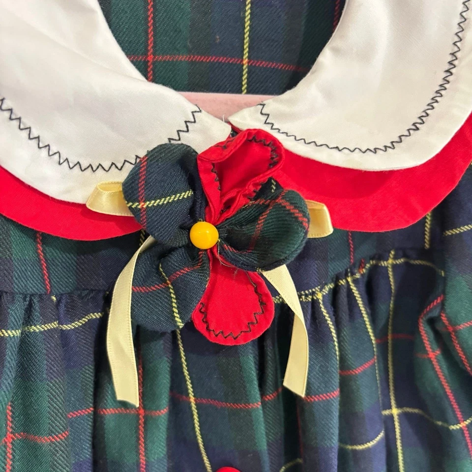 Vintage Baby Togs Tartan Plaid Long Sleeve Bib Dress Toddler Girls Size 2T - Image 2 of 4