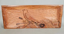 Vintage HAND CARVED Wood 22" Block 3D Relief BIRD CARVING Wall PLAQUE Pine ART