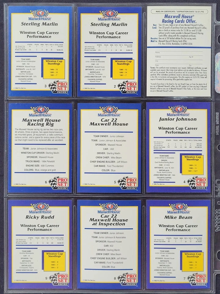 1992/93 Pro Set Maxwell House Complete (30 Cards Each) NASCAR Racing Card Sets - Image 3 of 4