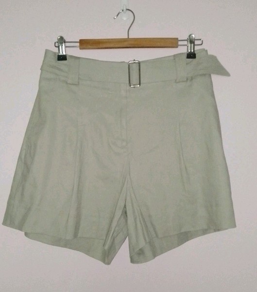 Portmans Ladies Stretch Pastel Green  Linen Blend Flared Belted Shorts Sz  12 