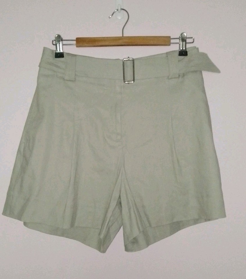 Portmans Ladies Stretch Pastel Green  Linen Blend Flared Belted Shorts Sz  12 