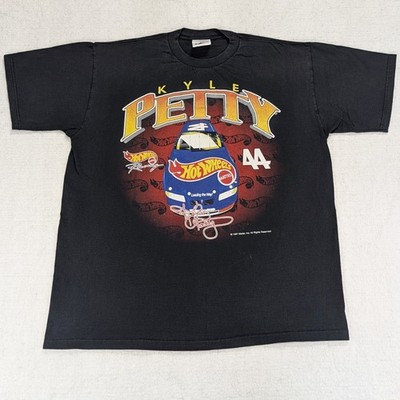 Vtg 90s NASCAR Kyle Petty Hot Wheels Racing T-Shirt Men's XXL Black Double-Sided