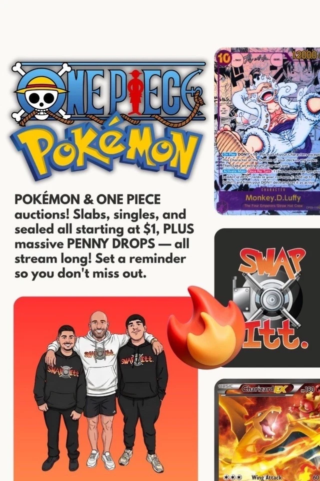 POKÉMON & ONE PIECE ⚡️ $1 STARTS, SLABS, SINGLES, SEALED & PENNY DROPS! 🔥