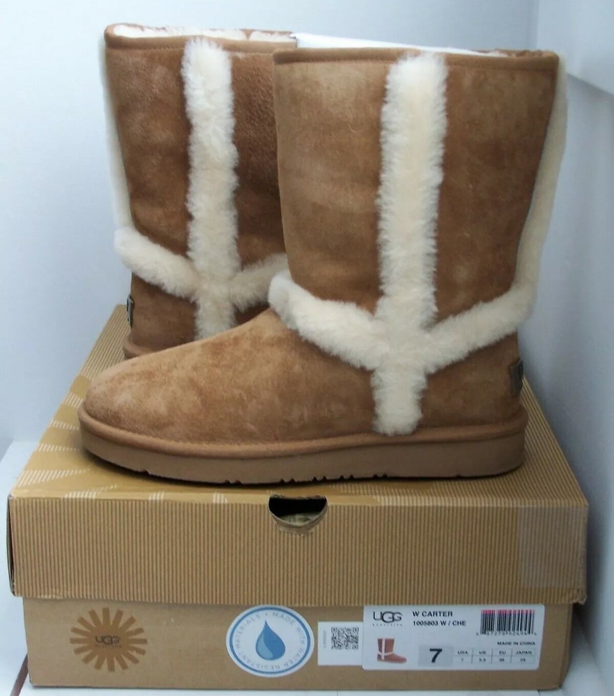 Ugg Australia Carter Brown Chestnut Shearling Boots Women's 7 in Box