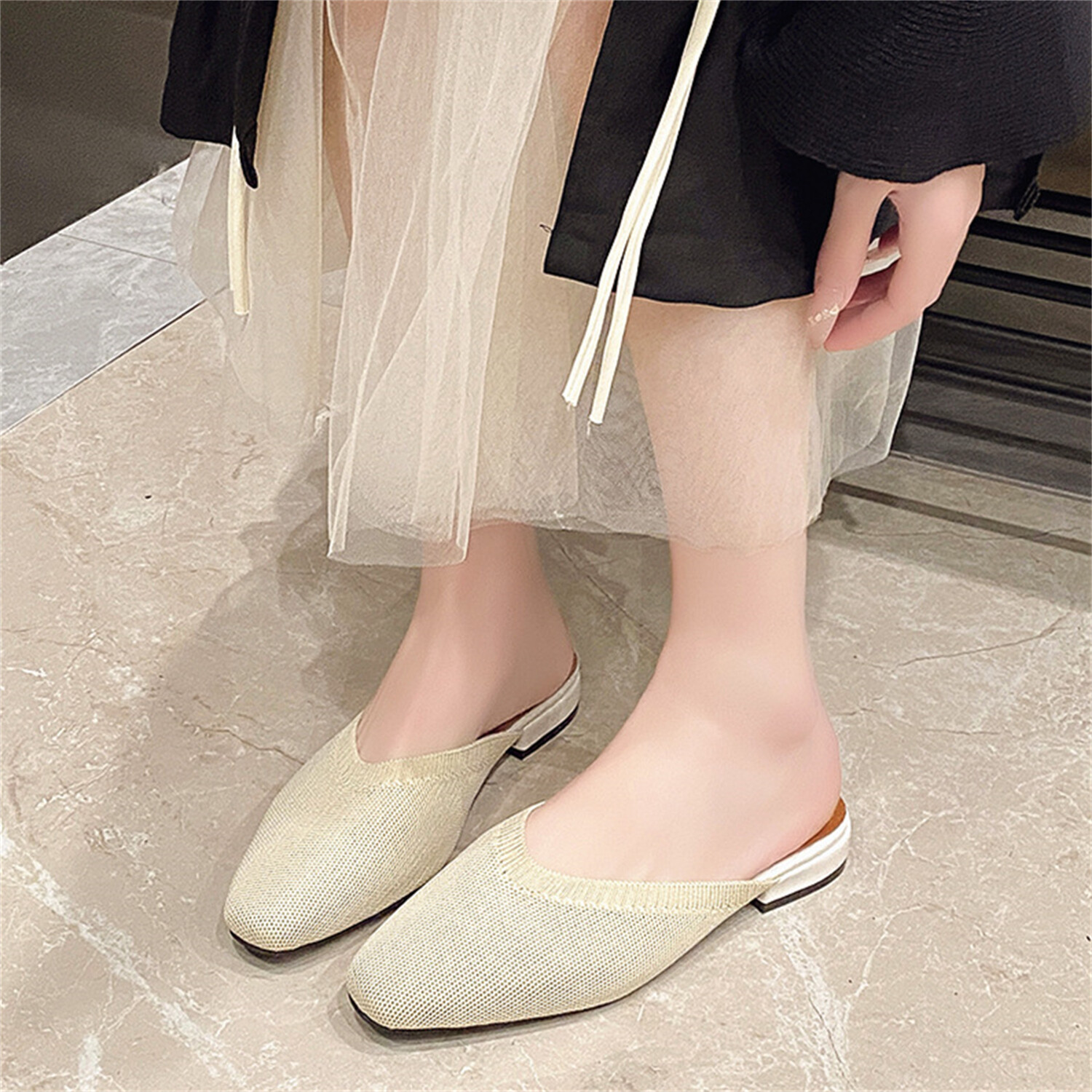 APL Ciabatte piatte da donna in maglia chi a punta slip on estive slingback scarpe