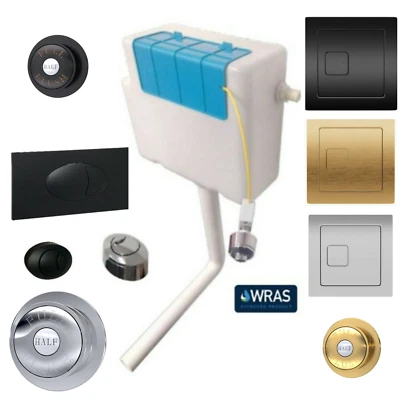 Cable Concealed Dual Flush WC Toilet Cistern 3/6L Front Access +Black Button