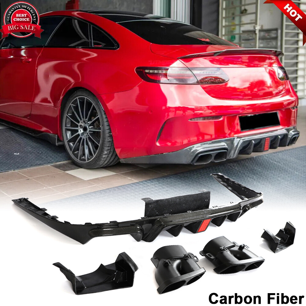 For Mercedes C238 E300 E400 Sport REAL CARBON Rear Bumper Diffuser Lip Spoiler