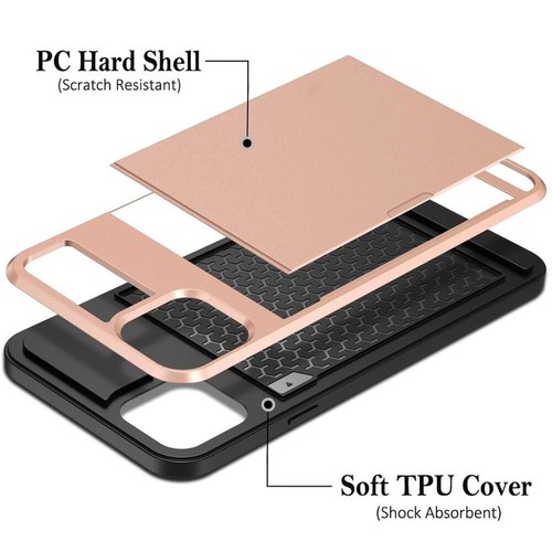 For iPhone 15 14 13 12 11 Pro Max Mini Slide Wallet Credit Card Slot Cover Case - 第 10/25 張圖片