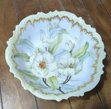 Antique Limoges France Floral Bowl 10" Gold