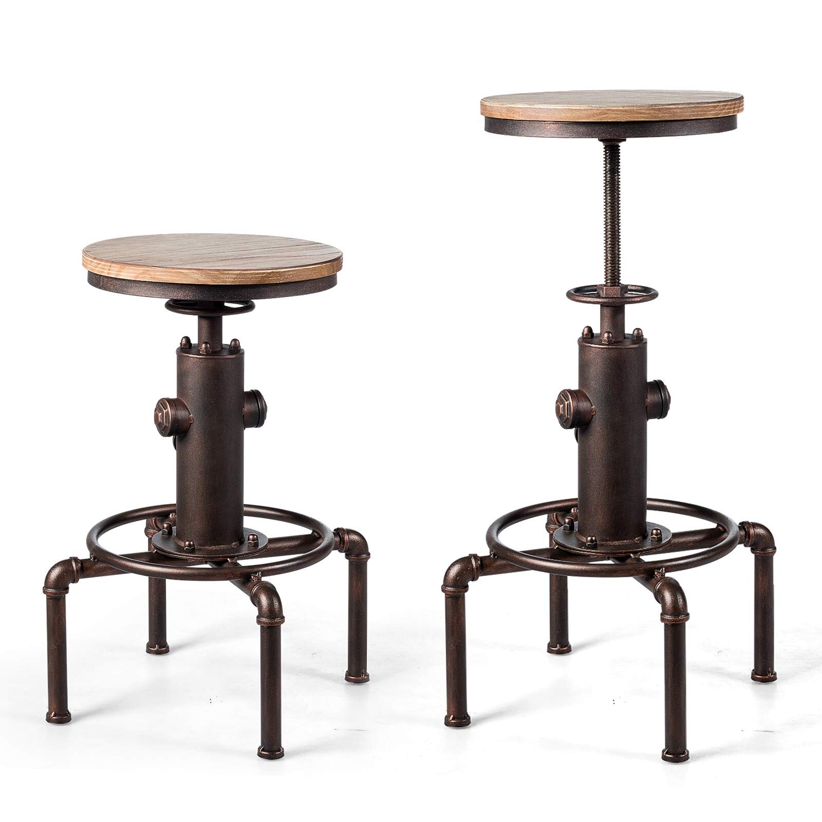 Barhocker Bistrohocker Höhenverstellbar Barstuhl Drehstuhl aus Holz Rund Sitz