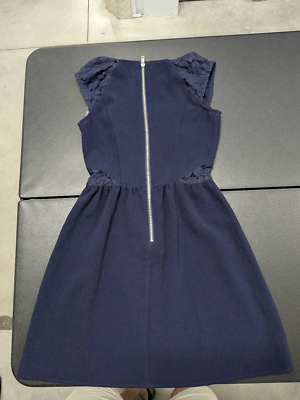Speechless Navy Blue Lace Cap Shoulder Sleeves Skater Mini Dress Size 3 |  eBay