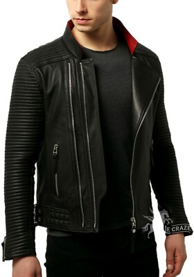 Handmade Black Lambskin Double Zipper Stylish Quilted Slim Fit Jacket MBJ9a