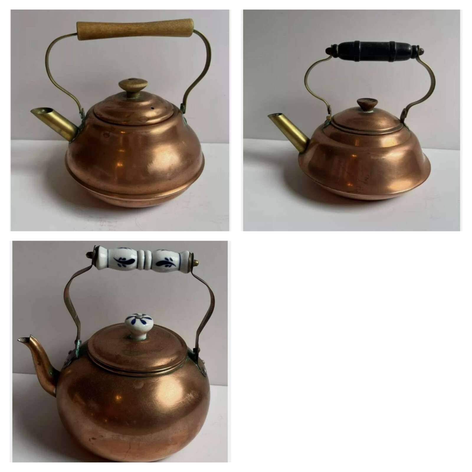 Lot of 3 Vintage Copper Plated Tea Kettles eBay