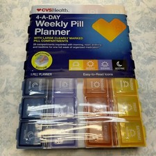 4-A-Day Weekly Pill Planner 28 Compartments Easy To Read Icons - New Sealed