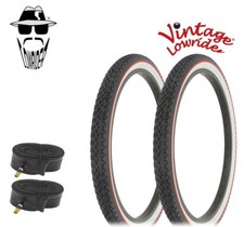 2 VINTAGE LOWRIDER BICYCLE TIRE 24 x 2.125 BLACK/WHITE RED LINE DIAMOND W/TUBES