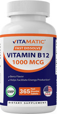 Vitamatic Vitamin B12 1000 Mcg Fast Dissolve 365 Tablets - Berry Flavor