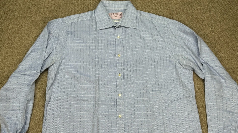 Camisa de vestir rosa London sarga espiga azul manga larga para hombre talla 16,5-36 Foto 3 de 4