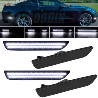 Dynamic White LED Side Marker Light Bumper Lamp Reflector For Ford Mustang 10-14