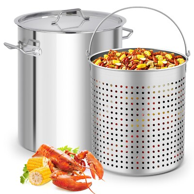 #ad Commercial 64 100qt Turkey Fryer Pot Stainless Steel Crawfish Boiling Stock Pot $120.60