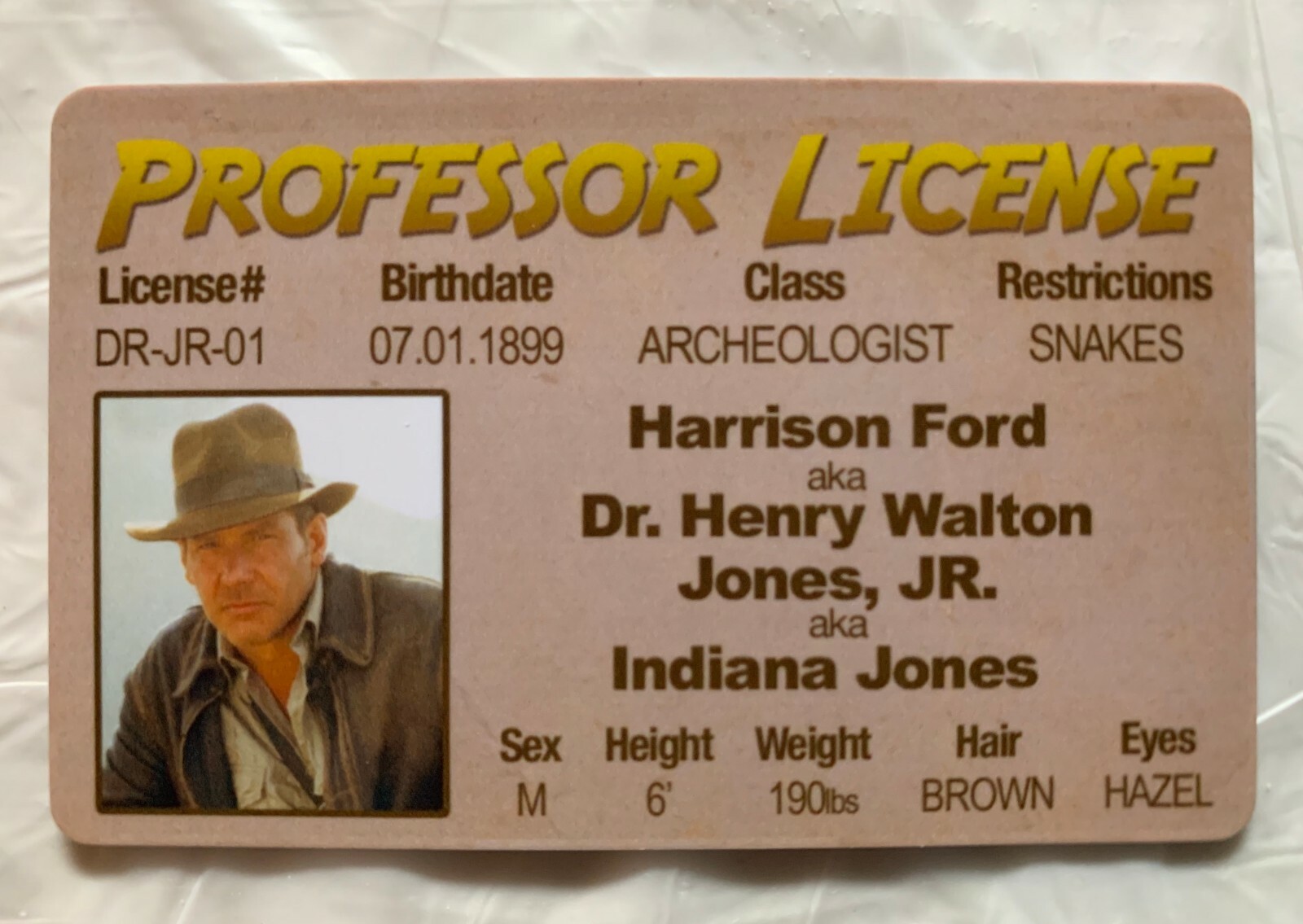 Indiana Jones Novelty Drivers License Id Raiders Lost Ark Temple Harrison Ford