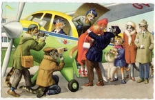 Alfred Mainzer - Eugen Hartung Cats Postcard 4996 - Arriving on an Airplane