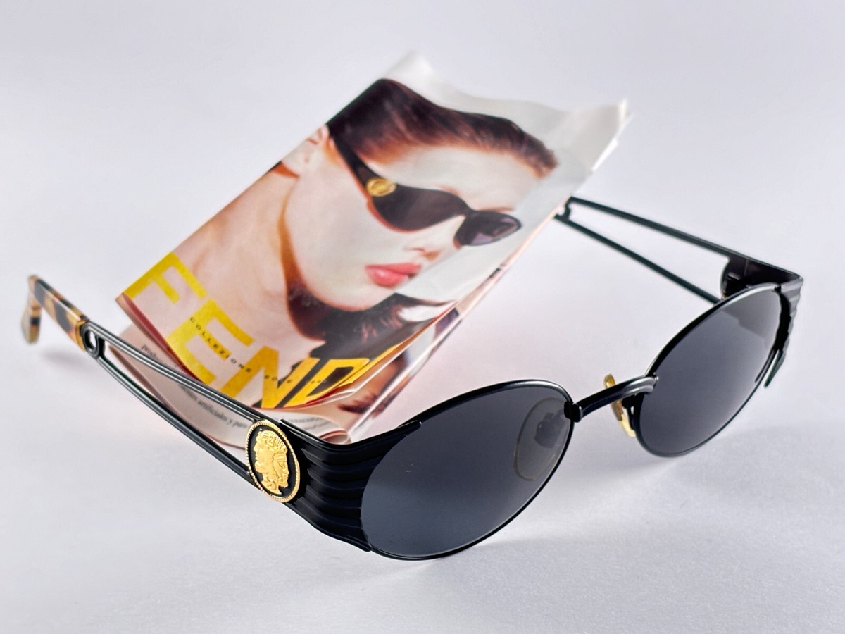 NEW VINTAGE FENDI FS 300 OVAL SLEEK BLACK 1990 ITALY SUNGLASSES | eBay