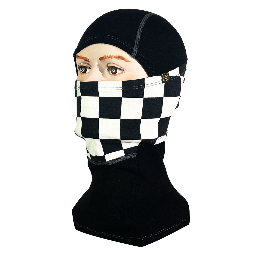 100% Merino Wool Balaclava Thermal Face Ski Mask - Checkered Flag - FOUR COLOURS