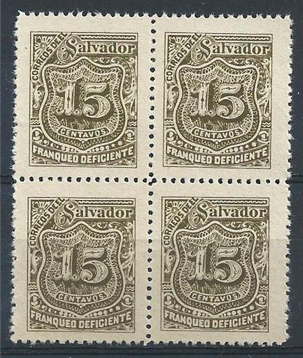 El Salvador 1895 Sc# J6 olive 15c MNH Now free shipping due block unisex 4 Postage